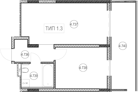 Планировка 1-комнатная 30,8 м²