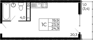 Планировка Студия 24,9 м²