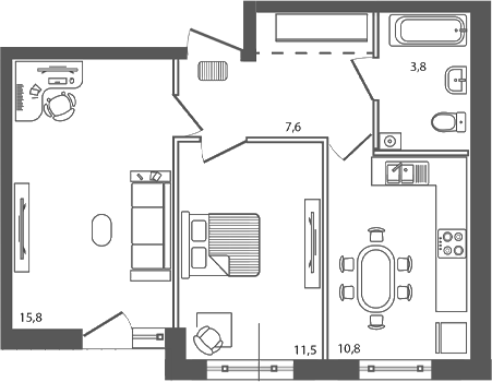 Планировка: 2-комн. квартира 49,5 м²