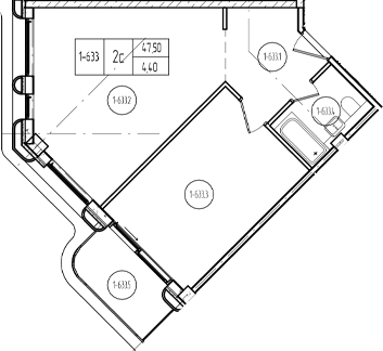 Планировка 1-комнатная 51,96 м²