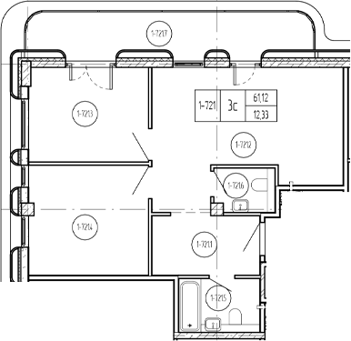 Планировка 3-комнатная 75,74 м²