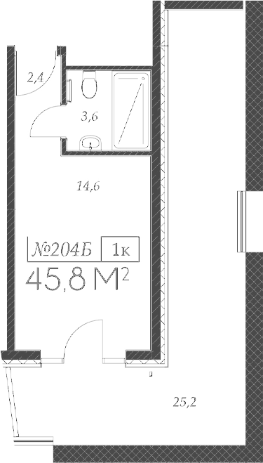 Планировка Студия 45,8 м²