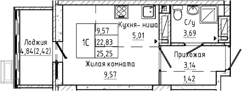 Планировка Студия 25,25 м²