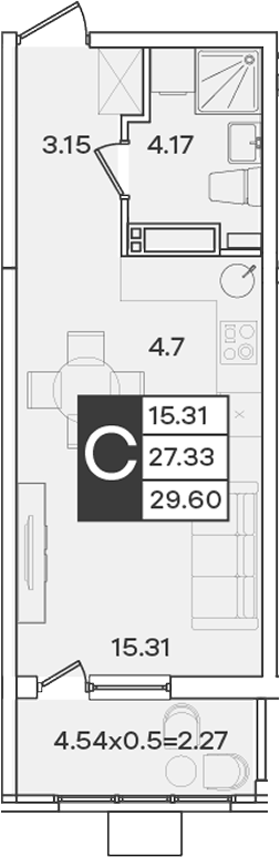 Планировка Студия 29,6 м²