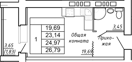 Планировка Студия 26,79 м²