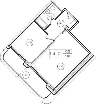 Планировка 2-комнатная 55,8 м²