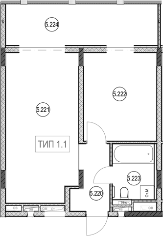 Планировка 2-комнатная 52,8 м²