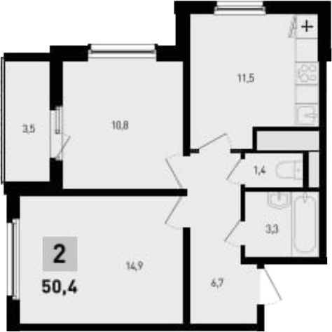 Планировка 2-комнатная 50,4 м²