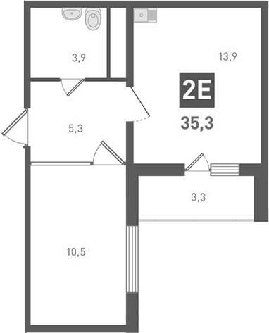 Планировка 2-комнатная 35,3 м²