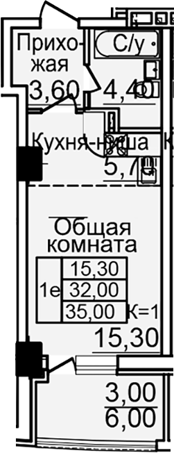 Планировка Студия 32 м²