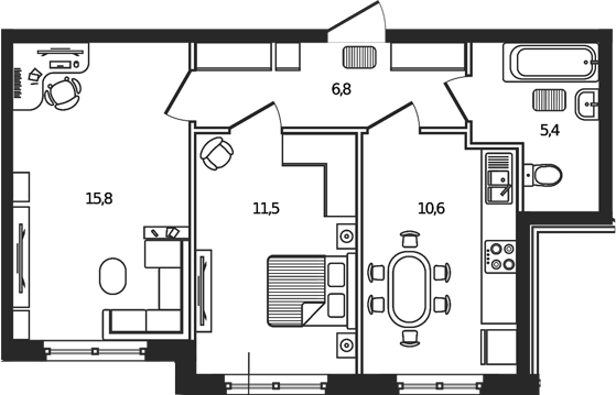 Планировка: 2-комн. квартира 50,1 м²