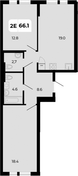 Планировка 3-комнатная 66,1 м²