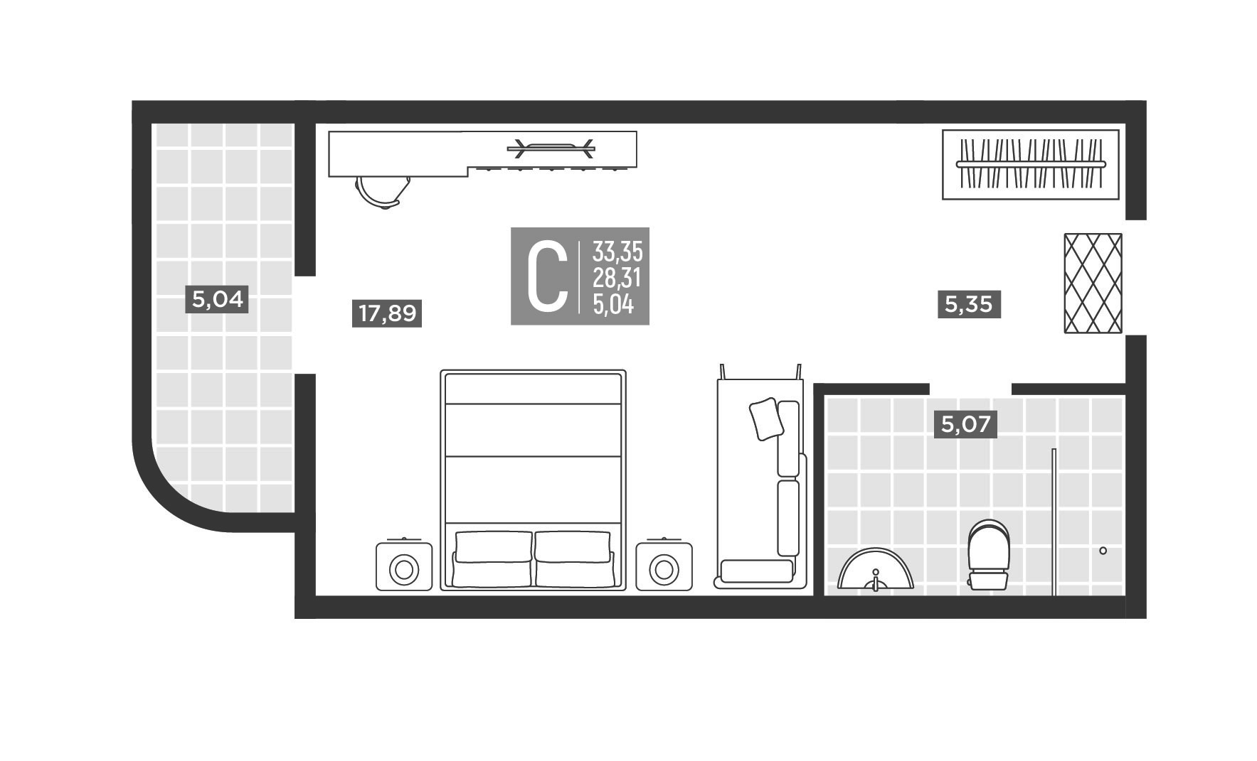 Планировка Студия 33,35 м²