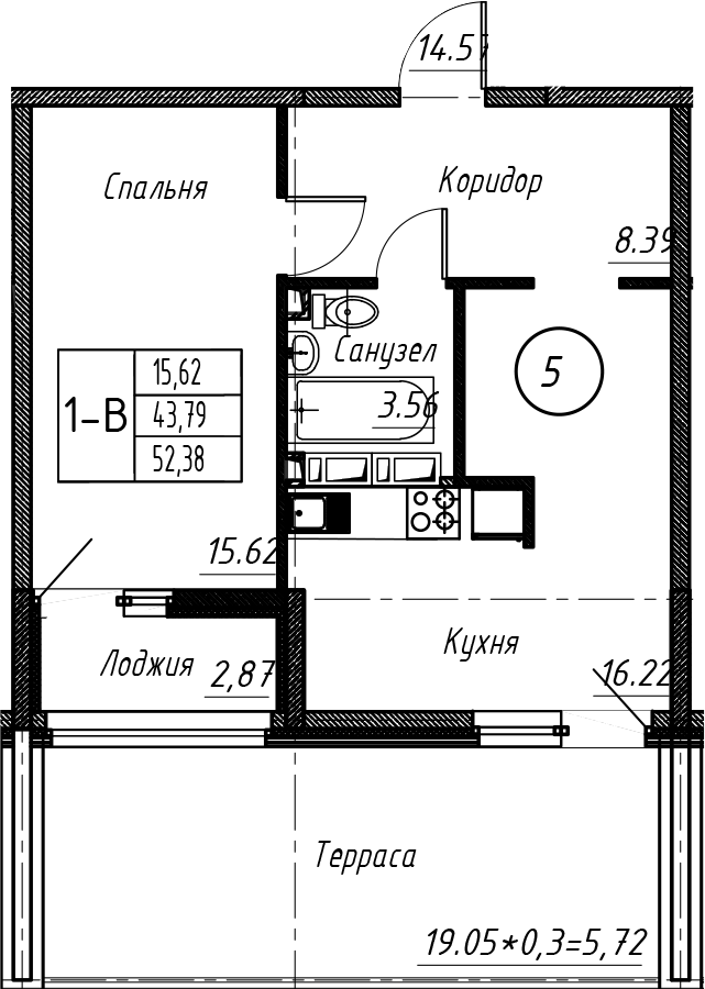 Планировка 2-комнатная 52,38 м²