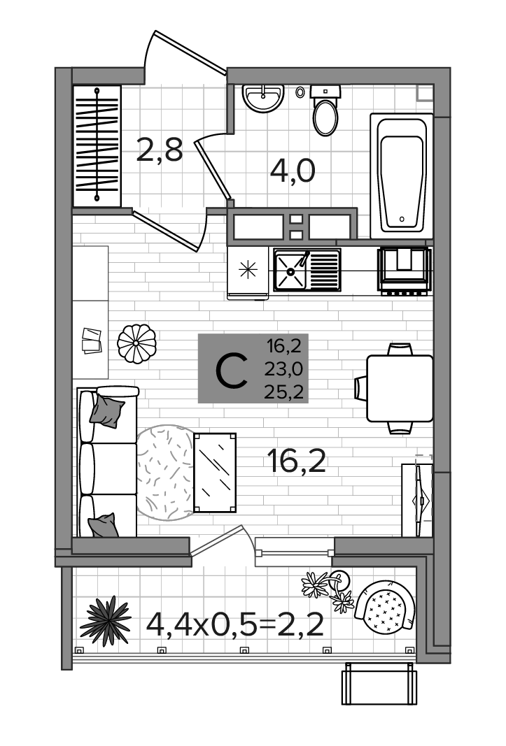 Планировка Студия 24,5 м²