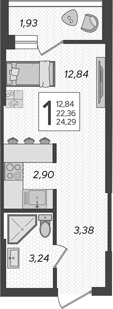 Планировка Студия 25 м²