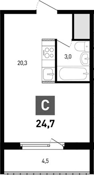 Планировка Студия 24,7 м²