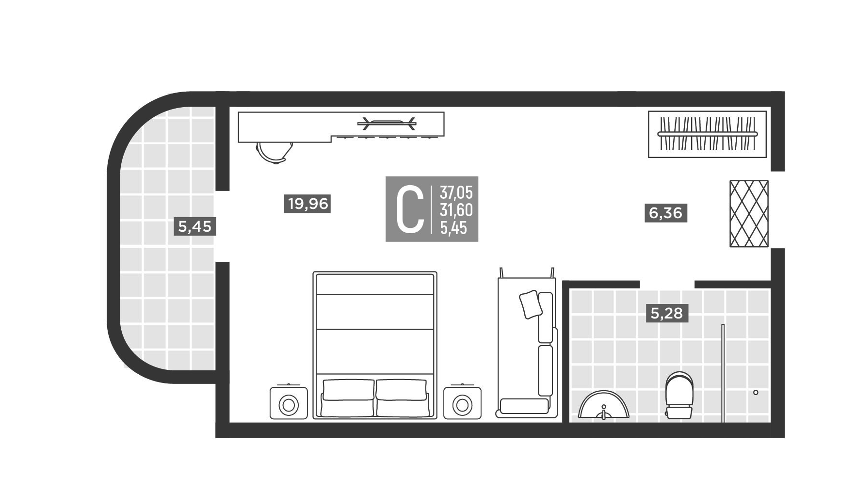 Планировка Студия 37,05 м²