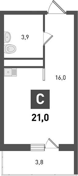 Планировка Студия 21 м²