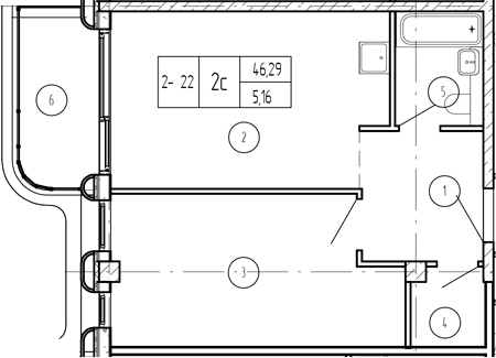 Планировка 2-комнатная 47,84 м²