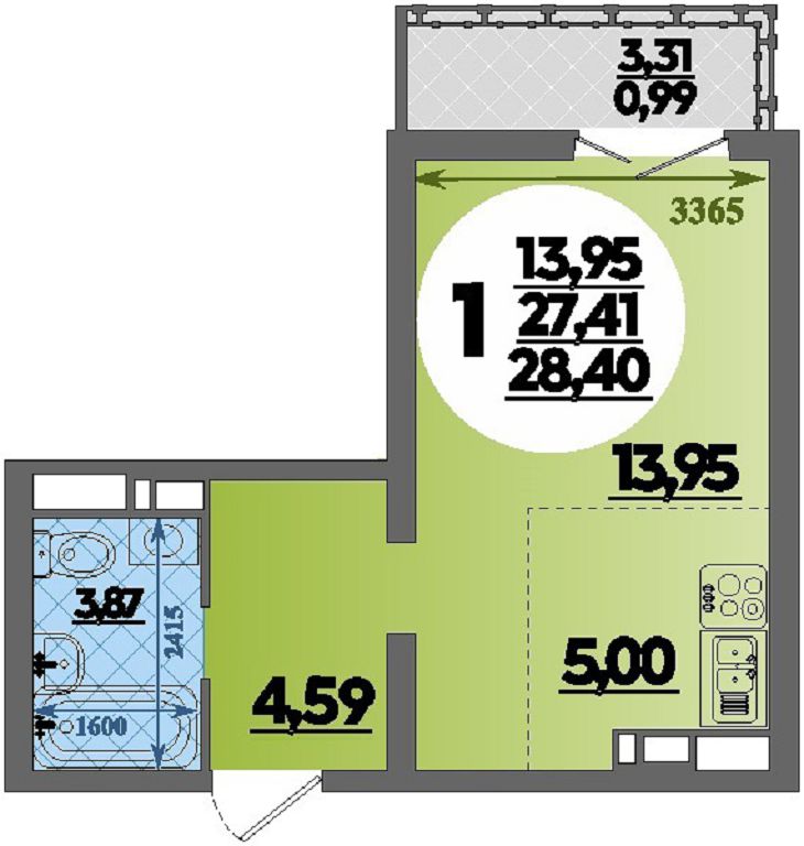 Планировка Студия 28,4 м²
