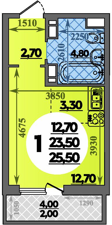 Планировка: Студия 25,5 м²
