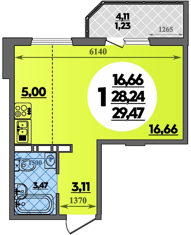 Планировка Студия 29,47 м²