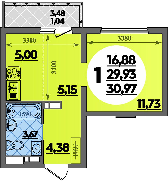 Планировка: Студия 31 м²