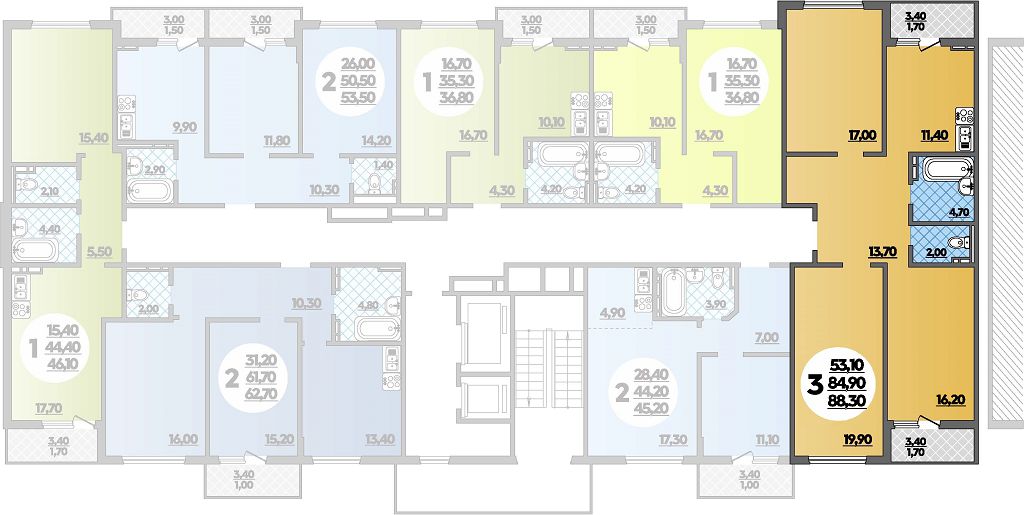 Планировка 3-комнатная 88,3 м²
