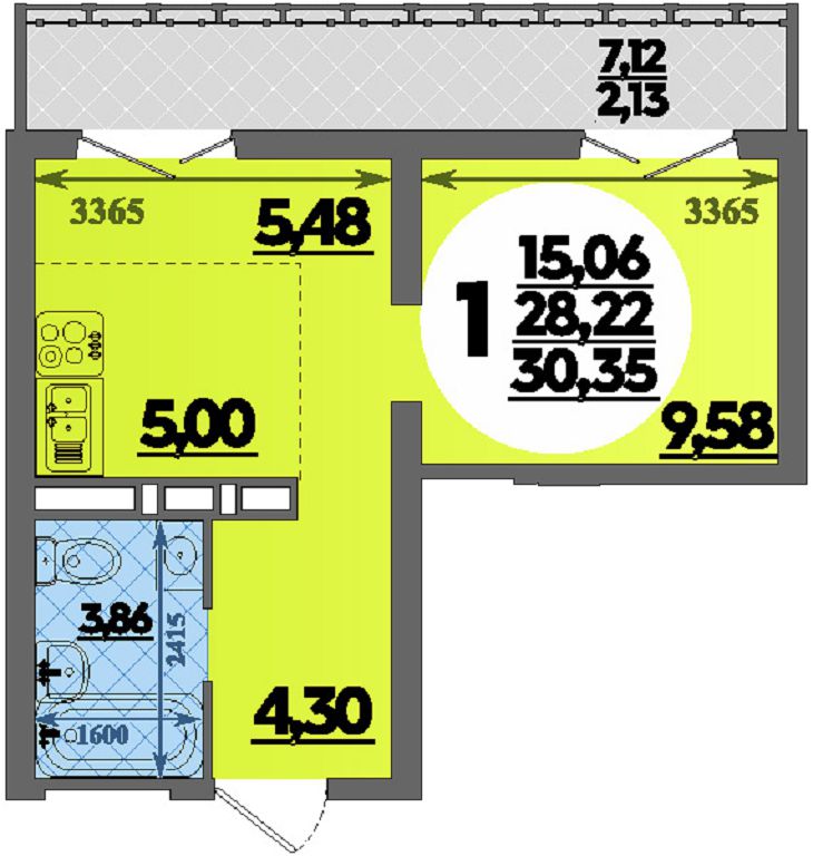 Планировка Студия 30,35 м²