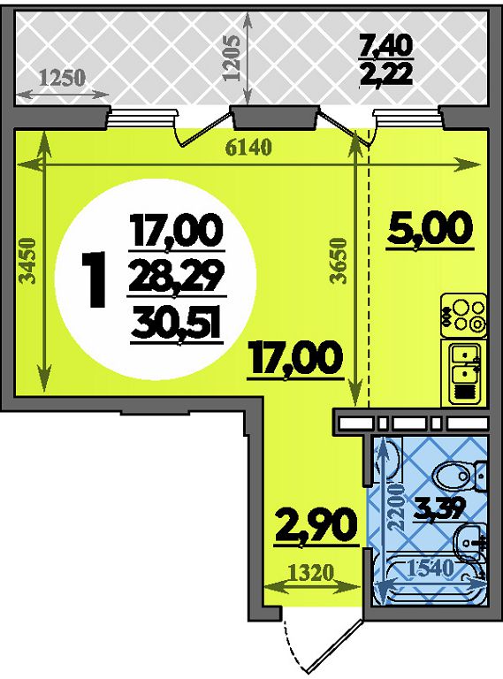 Планировка Студия 30,51 м²