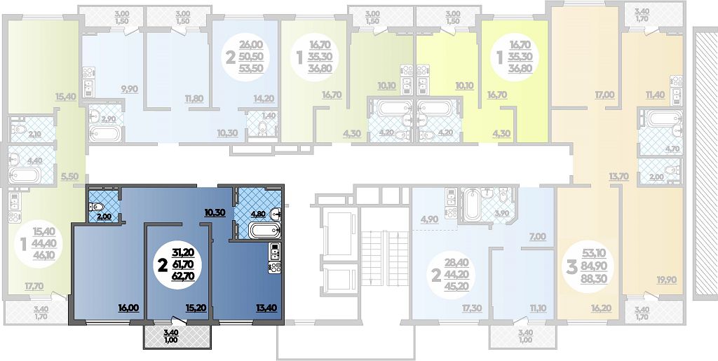 Планировка 2-комнатная 62,7 м²
