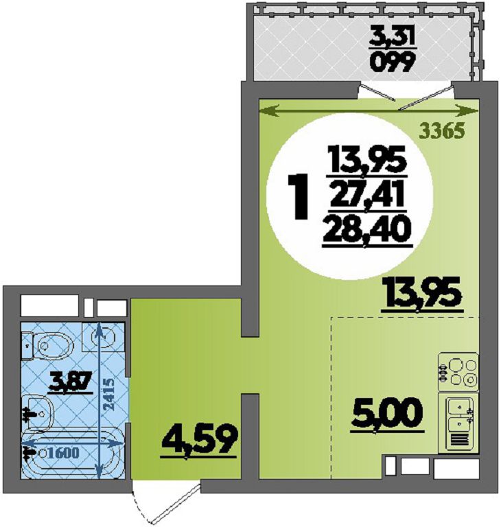 Планировка Студия 28,4 м²