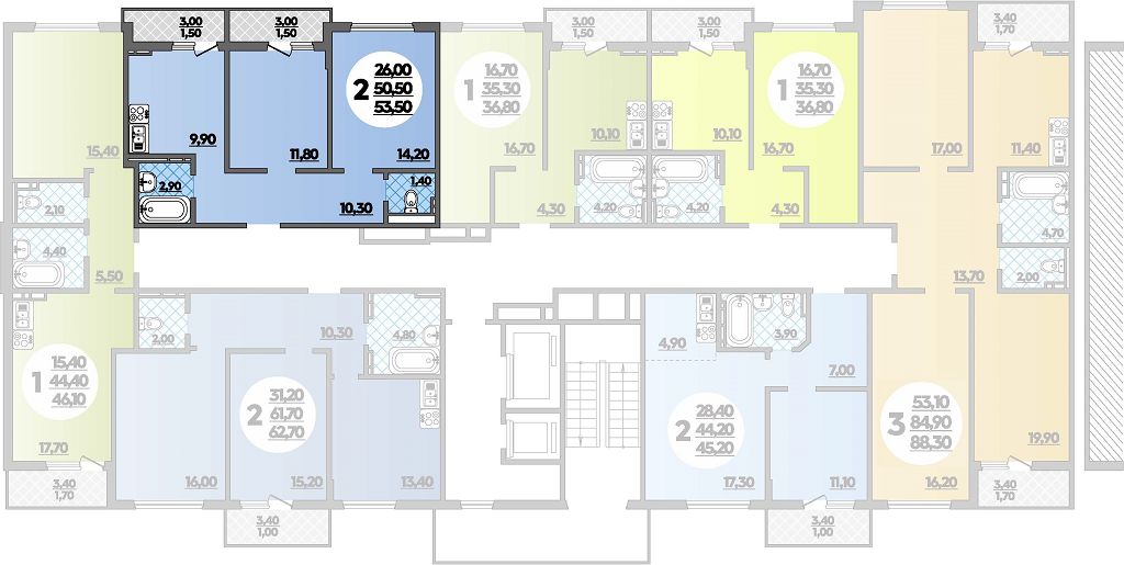 Планировка 2-комнатная 53,5 м²
