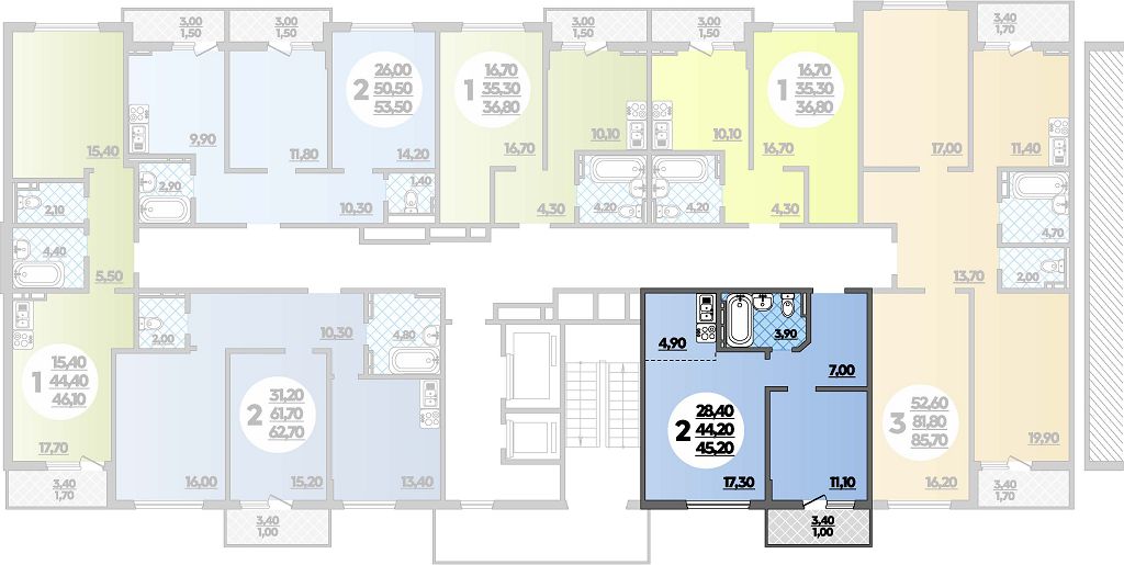 Планировка 2-комнатная 45,2 м²