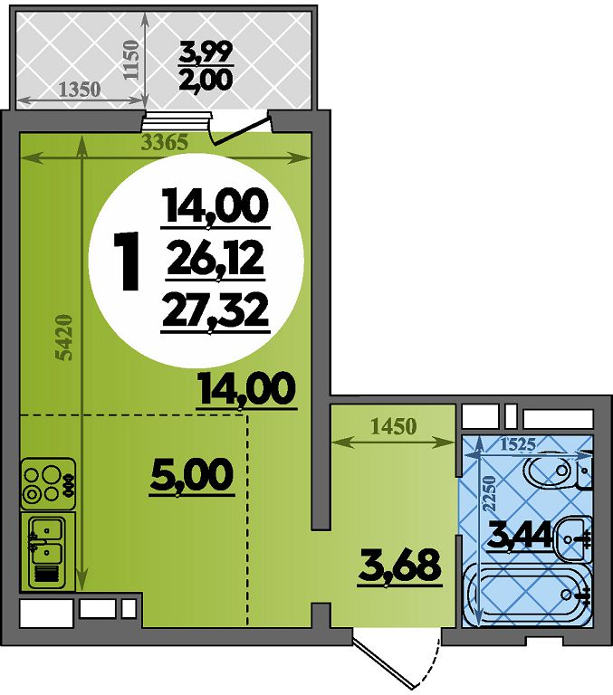 Планировка Студия 27,32 м²