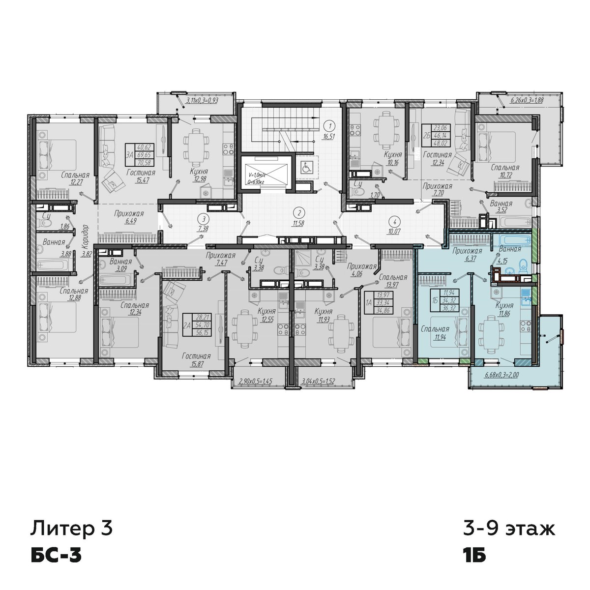 План 3 этажа, Литер 3, подъезд 3