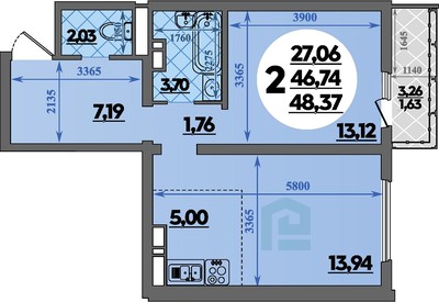 Планировка: 2-комн. квартира 48,4 м²